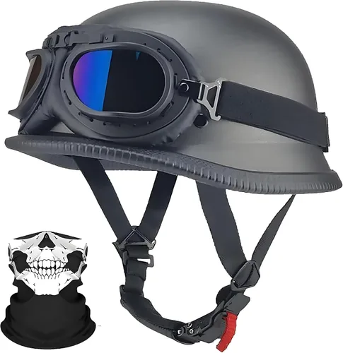 Vista 8 de Casco de motocicleta de estilo alemán, aprobado por DOT, para adultos, hombres y mujeres, casco ligero de media cáscara, para bicicleta de calle