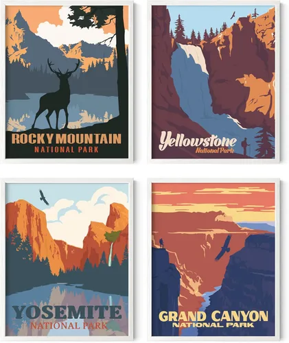 Vista 25 de HAUS AND HUES Pósteres vintage del parque nacional, juego de 6 impresiones artísticas de parques nacionales, arte de pared de naturaleza y juego