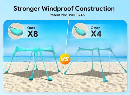 Vista 3 de Osoeri Beach Tent, Camping Sun Shelter UPF50+ with 8 Sandbags, Sand Shovels, Ground Pegs & Stability Poles, Outdoor Shade Beach Canopy for Camping