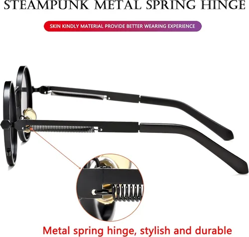 Vista 5 de AIEYEZO Gafas de sol redondas Steampunk con montura de metal gótico, 100% bloqueo UV