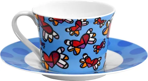 Vista 2 de Britto Romero Bone - Taza de café y té de porcelana con platillo, 6.7 onzas, Love Is In The Air