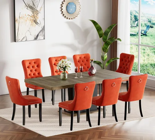 Vista 30 de Henf Juego de mesa de comedor extensible de 78 pulgadas para 6 mesas rectangulares de madera de 7 piezas con 6 sillas tapizadas de terciopelo, mesa