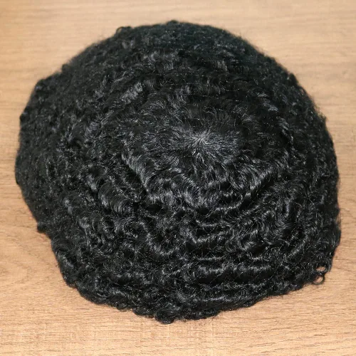Vista 5 de SIMBEAUTY Cabello humano Remy indio 360 ondulado, 0.394 pulgadas, base de piel de tupé rizado, 10 x 8 pulgadas, para hombres negros con sistema