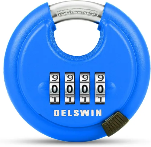 Vista 10 de DELSWIN - Candado de combinación de 4 dígitos con grillete de acero endurecido, candado de combinación para cobertizos, casillero de gimnasio, área
