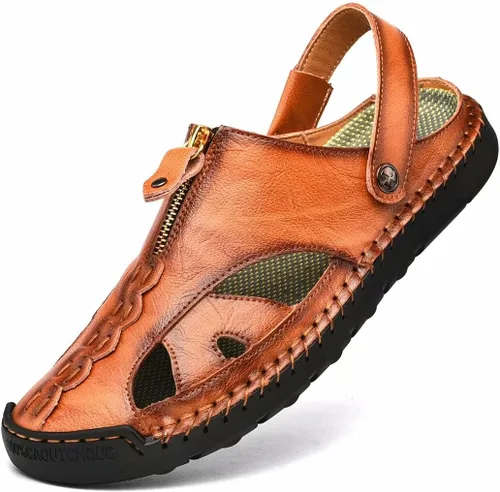 Vista 18 de Shaire Sandalias de hombre Zapatos de playa con punta cerrada de cuero al aire libre 99008negro