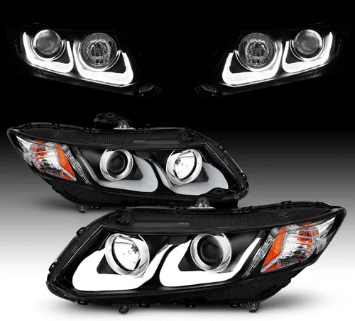 Vista 7 de AmeriLite Juego de faros delanteros de repuesto con proyector para Honda Civic Sedan/Coupé, doble barra LED, color negro, lado del pasajero
