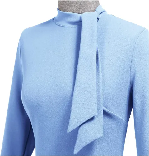 Vista 5 de Miusol - Vestido entallado de cóctel, plisado, estilo retro, cuello medio.