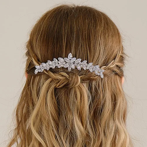 Vista 3 de Missgrace Peine de pelo de circonita brillante para novia, estilo bohemio, simple, para novia, boda, graduación, brillante, diamantes de imitación