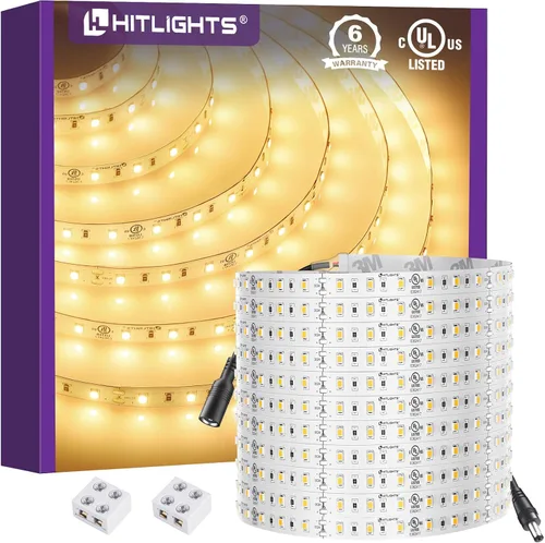 Vista 8 de HitLights Tira de luces LED de 24 V, color blanco cálido, 2700 K, cinta cortable de 26.2 pies, PCB de 3 onzas, certificación UL, 1325 lúmenes/m
