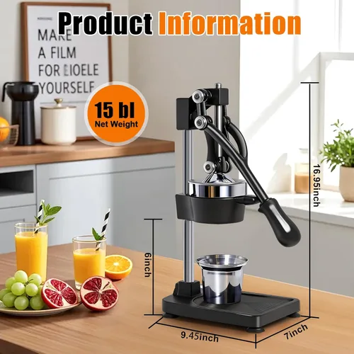 Vista 2 de Exprimidor manual de cítricos de hierro fundido, prensa manual comercial, exprimidor de encimera resistente para jugo de limón naranja fresco, fácil