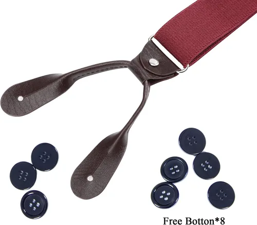 Vista 11 de AWAYTR Tirantes de botón marrón para hombre, tirantes elásticos ajustables en forma de Y