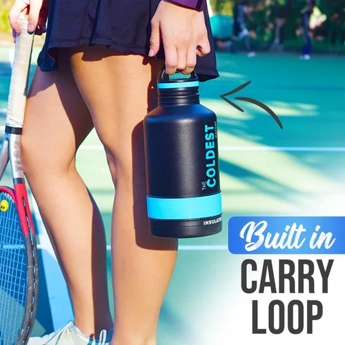 Vista 8 de Coldest Botella de agua aislada con tapa con asa, a prueba de fugas, acero inoxidable moderno aislado, triple pared, botellas deportivas, frasco