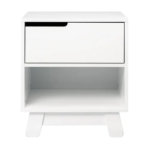Vista 4 de Babyletto Hudson - Mesita de noche con puerto USB en color blanco, 1 cajón y compartimento de almacenamiento