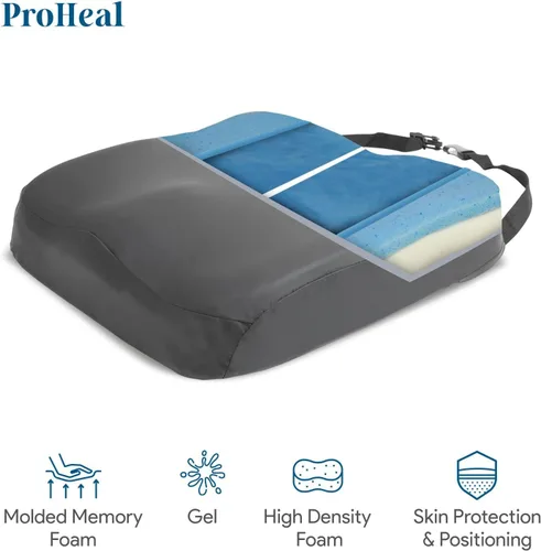 Vista 6 de ProHeal Cojín de asiento para silla de ruedas, espuma viscoelástica con infusión de gel, ortopédico, coxis, soporte para coxis, alta resistencia