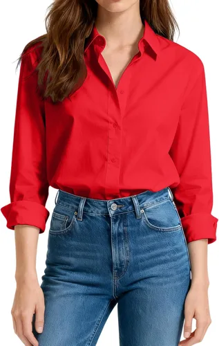 Vista 17 de Camisas de vestir ajustadas de algodón para mujer, blusas de manga larga para oficina, blusas con cuello
