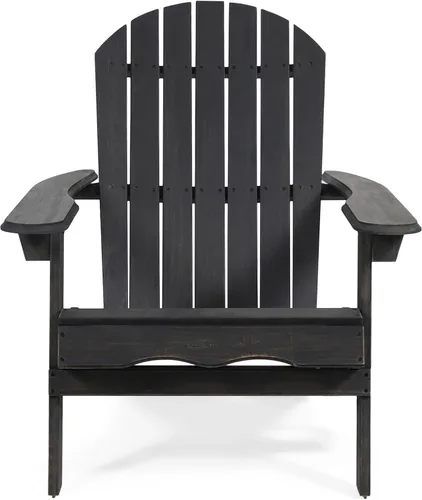 Vista 4 de Benjara Libo Outdoor Adirondack Chair- Gray Acacia Wood Frame- Slat Panels