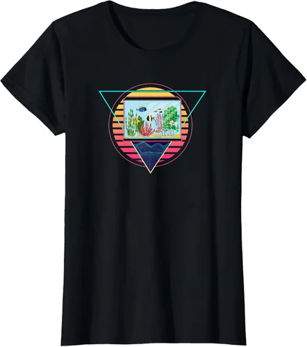 Vista 31 de Futuristic Fish Tank Synthwave Vaporwave Aquarium Aesthetic T-Shirt Negro