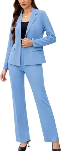Vista 9 de Women's 2 Piece Suits Business Casual Outfits Long Sleeve Solid Pantsuits Professional Office Work Sets