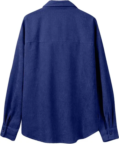 Vista 3 de Blusas de pana para mujer, de gran tamaño, con botones, a la moda, casual, color liso, con bolsillo