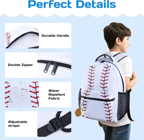 Vista 4 de NHBTGSF Mochila de béisbol para niños, mochila de béisbol para niños, para la escuela, juego de mochila de 17 pulgadas con bolsa de almuerzo