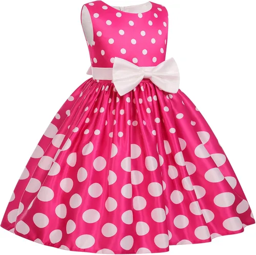 Vista 3 de IBTOM CASTLE - Disfraz de princesa de lunares para bebé, para cumpleaños, fiesta de disfraces, cosplay, ropa de baile, con orejas de ratón