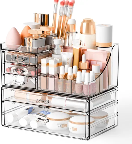 Vista 8 de Yieach 2 Pack Organizador de Maquillaje Transparente para Encimera para Vestidor, Organizador de Tocador y Baño, Organizadores Acrílicos