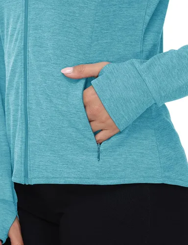 Vista 34 de TBMPOY Chaquetas con capucha y protección solar UPF 50+ para mujer, ligeras, de manga larga, para senderismo, exteriores, con cremallera completa
