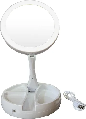 Vista 4 de Espejo de maquillaje cosmético regulable de 6 pulgadas de doble cara 10X/1X de aumento con control de botón, espejo plegable fácil de transportar