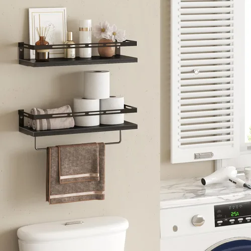 Vista 3 de YGEOMER - Estantes flotantes para organizador de baño sobre inodoro, estantes de baño montados en la pared con toallero, estante de pared
