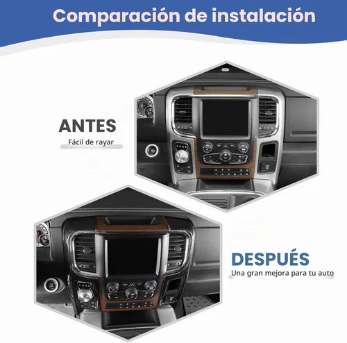 Vista 2 de RT-TCZ Para RAM Fibra de Carbono Consola Central Tablero Aire AC Ventilaciones Trim Cubierta para Dodge RAM 2012-2017 ABS Accesorios Interior 2 unids