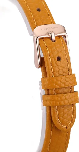 Vista 7 de LANZOOM Reloj de cuarzo para mujer, elegante esfera cuadrada de gradación de cristal nacarado, correa de cuero ajustable marrón y amarillo
