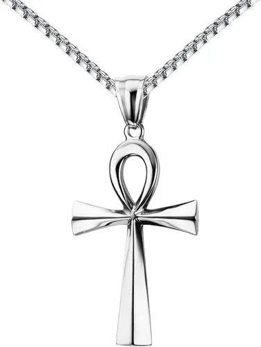 Vista 16 de Reve Collar con colgante religioso de cruz de Ankh copta de acero inoxidable para hombres y mujeres, cadena de 20 a 24 pulgadas