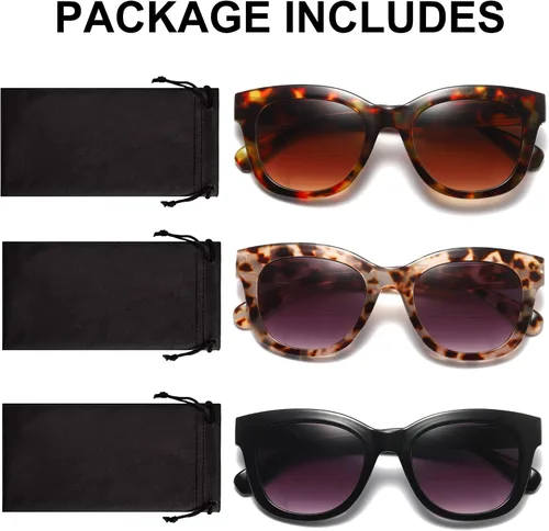 Vista 6 de Gafas de sol bifocales para mujer, lentes de sol de lectura, paquete de 3 lentes de sol UV400 con bisagra de resorte +1.0 3 Mezcla