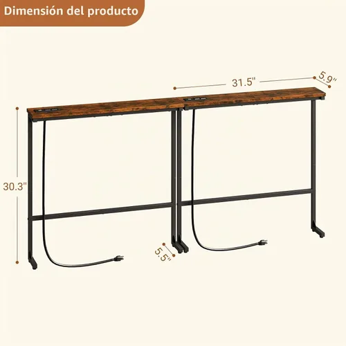 Vista 3 de HavenlyYouth Mesa consola estrecha de 63 pulgadas con 2 tomas de corriente, mesa detrás del sofá con estación de carga, sofá de espacio pequeño