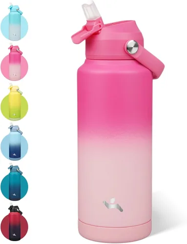 Vista 32 de Konokyo - Botella de agua deportiva aislada de acero inoxidable de 18 onzas con tapa con popote Black; BPA-free, leak-proof sports bottle with