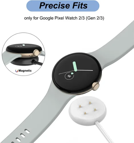 Vista 3 de Cargador magnético de repuesto para Pixel Watch 2/3 para Google Pixel Watch 2/3 (negro y blanco, USB tipo A)