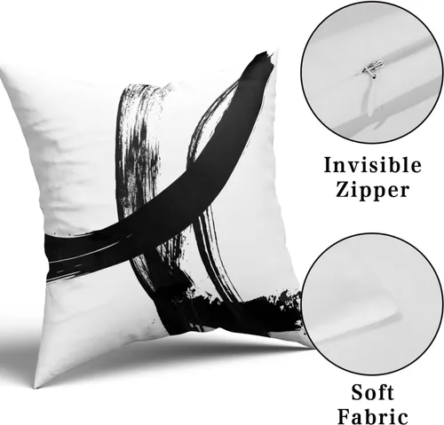Vista 7 de Juego de 2 fundas de almohada decorativas en blanco y negro, fundas de almohada abstractas modernas de 16 x 16 pulgadas, fundas de cojín