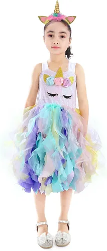 Vista 5 de Little Funny Unicorn Dress for Girls Sequin Unicorn Tutu Dress Rainbow Unicorn Costume for Christmas Birthday Party