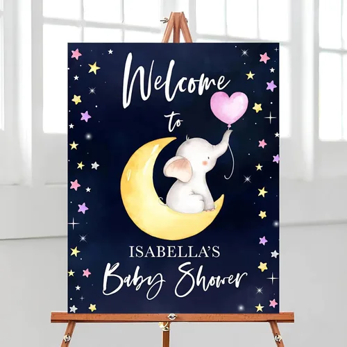 Vista 24 de Letrero de bienvenida para baby shower, tema oscuro, varios tamaños