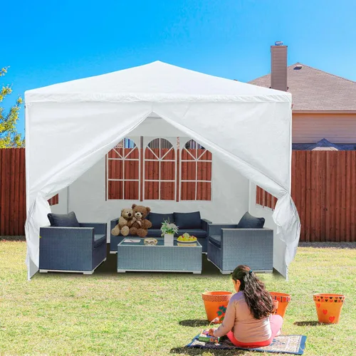 Vista 5 de Yescom Tienda de campaña blanca de 10 x 10 pies para exteriores, boda, fiesta, patio, con toldo extraíble de pared lateral para eventos de fiestas