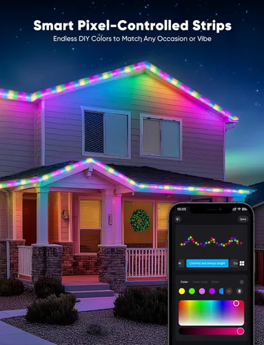 Vista 2 de GZBtech Tira de luces LED RGB+IC+CCT 5.00 m/16.4 pies, luz festiva persiguiendo colores para exteriores con blanco cálido y frío, impermeable IP65