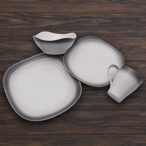 Vista 2 de Mikasa Swirl Square - Juego de vajilla de 16 piezas de grafito degradado, servicio para 4