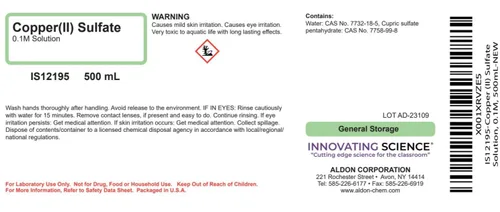 Vista 2 de ALDON Innovating Science Solución de sulfato de cobre (II), 0.1M, 16.9 fl oz - The Curated Chemical Collection