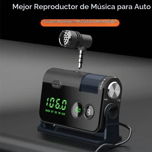 Vista 2 de Transmisor Bluetooth Fm, 2 micrófonos y QC3.0 + Tipo-C PD 18W HiFi Bass, adaptador Bluetooth para automóvil compatible con llamadas manos libres Azul