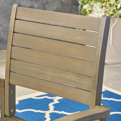 Vista 6 de Christopher Knight Home Watts - Sillas de comedor de madera de acacia para exteriores, acabado gris (juego de 2)