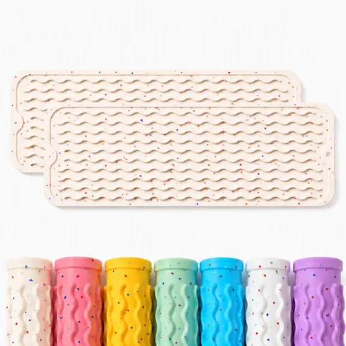 Vista 31 de CAKETIME Paquete de 2 tapetes de secado de platos de silicona multicolor para encimera de cocina, comedor, manteles individuales resistentes al