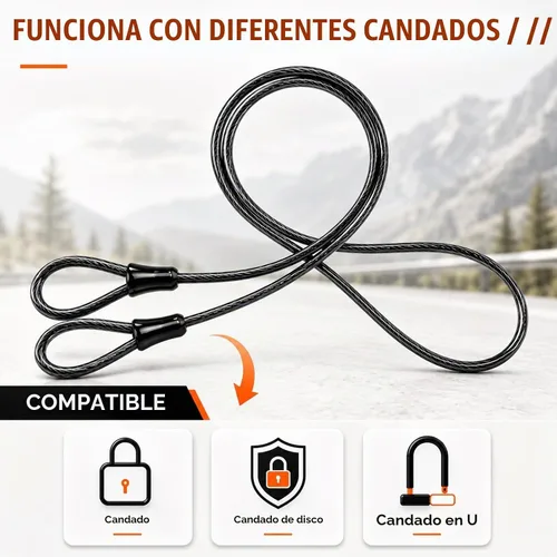 Vista 4 de Cable de seguridad para bicicleta con bucles, cable de bloqueo resistente de 3/8 pulgadas (0.394 in), cadena de seguridad de acero recubierto