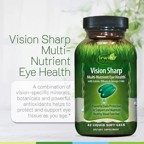 Vista 5 de Irwin Naturals Vision Sharp Multi-Nutrient Eye Health con luteína, arándano y omega-3 - 42 cápsulas blandas líquidas