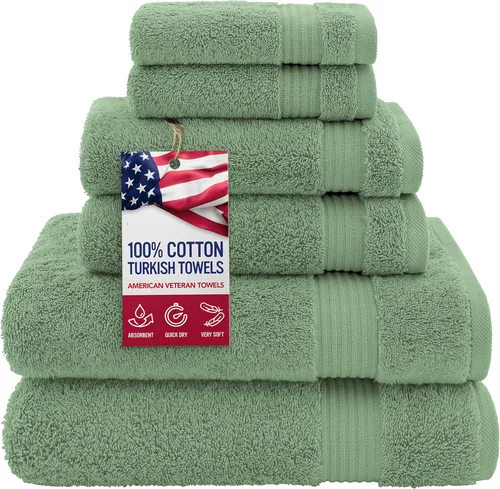 Vista 67 de Juego de toallas American Veteran Towel, de lujo, 6 piezas de algodón 100 % turco para máxima suavidad y absorción, para hotel y spa