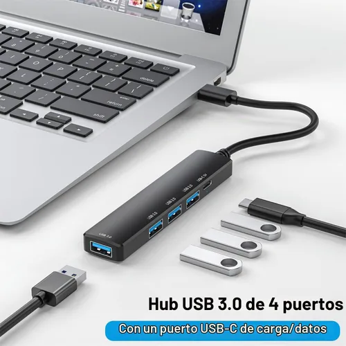 Vista 2 de Concentrador USB 3.0 alimentado de 5 puertos, extensor USB con puerto de alimentación/datos USB-C de 5V, extensor para un puerto portátil, PC